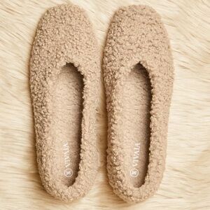 Nearly New VIVAIA Square-Toe Recycled Faux Fur Flats Latte - Size EU 40/US 10.5